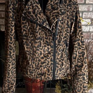 bebe Leopard Print Leather Jacket